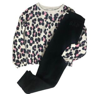 Gap Girls Leopard Sweatshirt Black Sweatpants Joggers Set